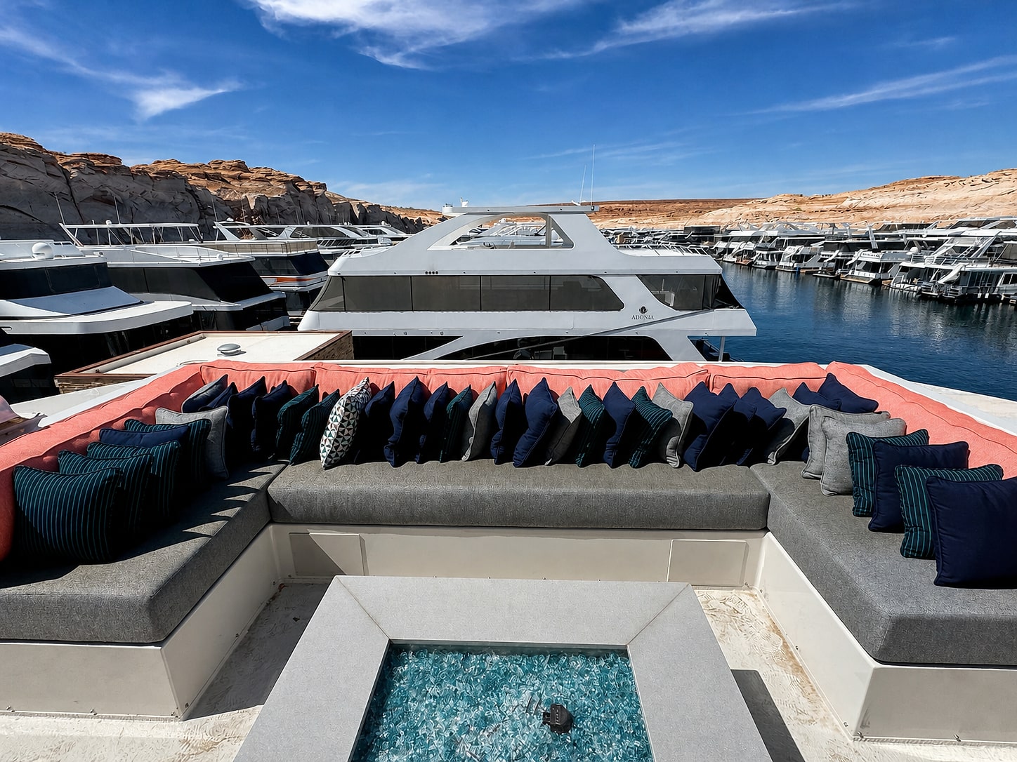 Clean houseboat seating at a Lake Powell marina