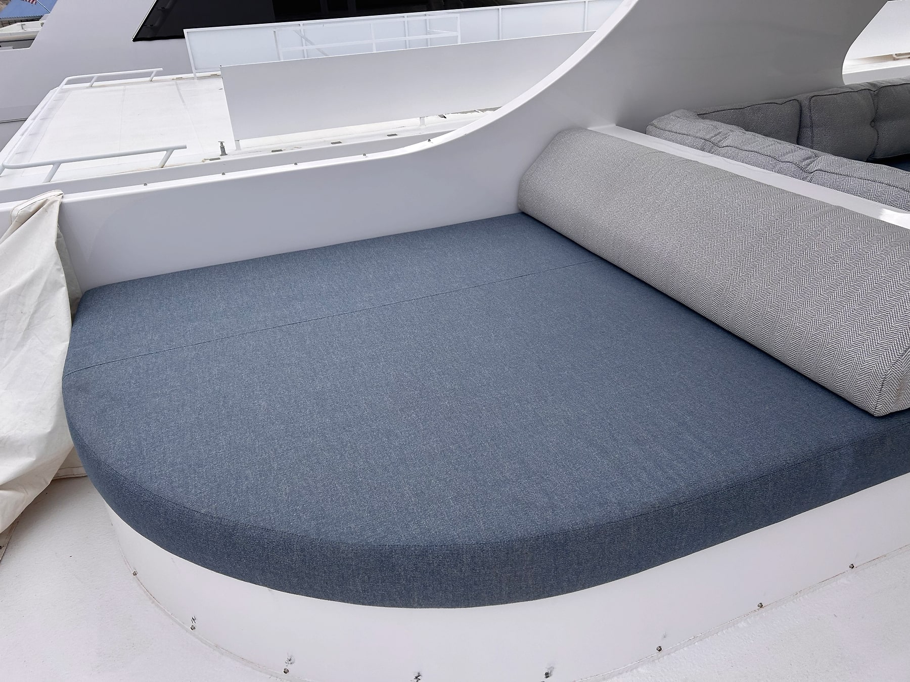 Clean gray upholstered seating on a Lake Powell houseboat